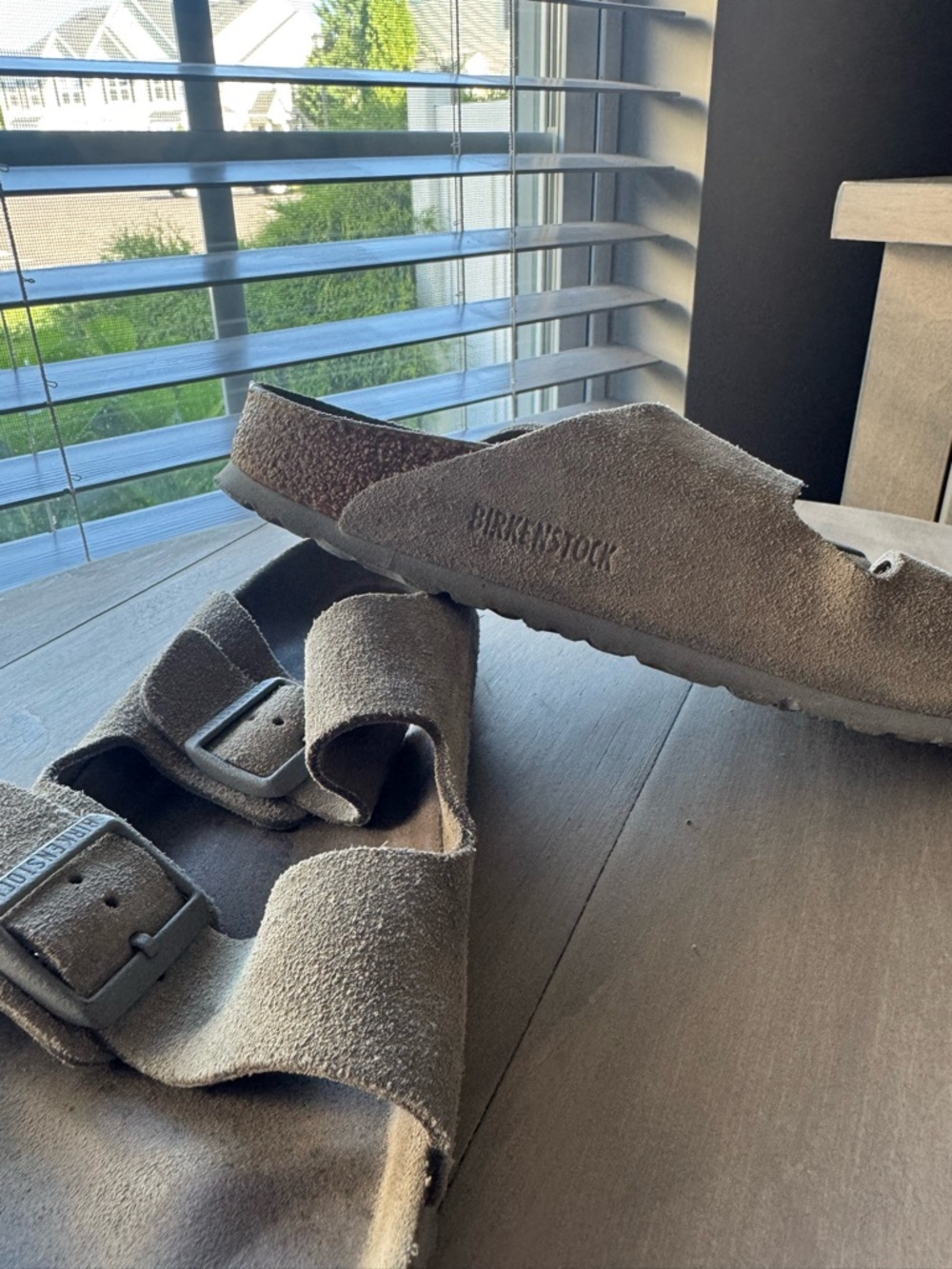 Birkenstock Kids Suede Double-Buckle Sandals in Taupe Gray - Picture 6 of 7